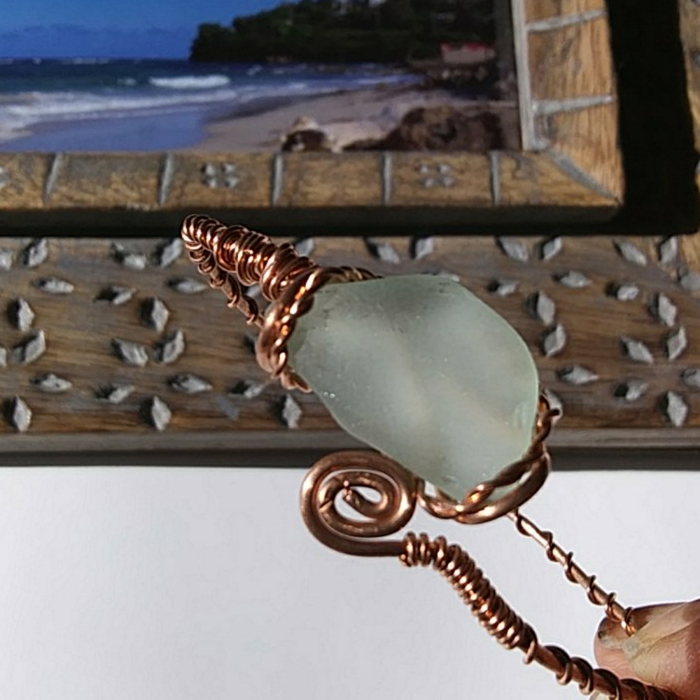 Hand made Copper and Sea glass Bangle